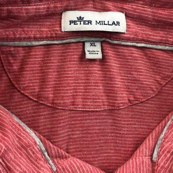 Peter Millar Mens Polo Shirt XL Pink Striped Short Sleeve Casual Classic Travel - Picture 3 of 8